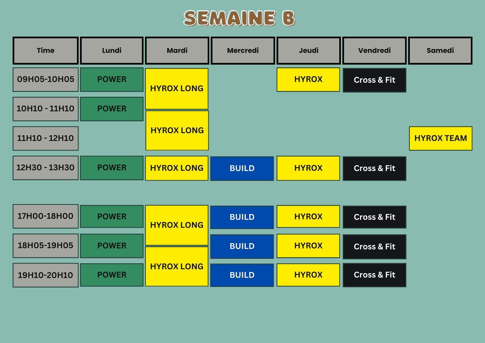 Planning Semaine B